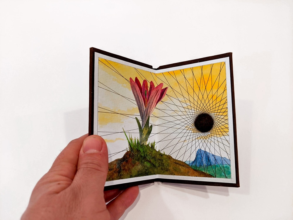 Jonathan Cowan
Radiant Void, 2019
Watercolor and ink on paper
in bound artist&amp;#39;s book with slipcase
4 3/4 x 3 1/4 in.&amp;nbsp;(closed)
4 3/4 x 6 1/8 in. (open)