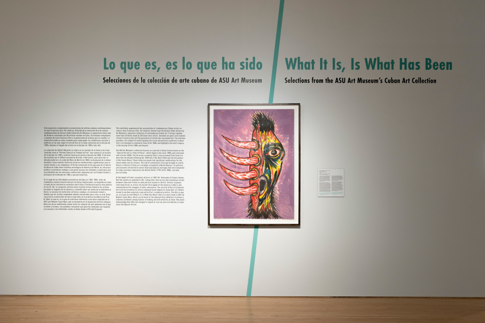 Installation view of 'Lo que es, es lo que ha sido/What It Is, Is What Has Been: Selections from the ASU Art Museum’s Cuban Art Collection,' 2023, Phoenix Art Museum.