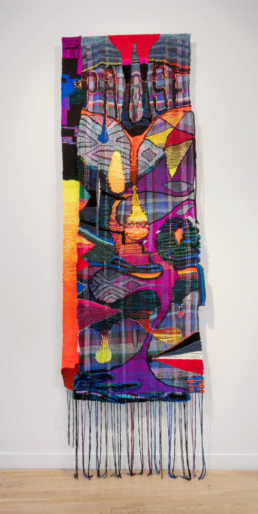 Terri Friedman,&amp;nbsp;Pause, 2020. Wool, cotton, acrylic, metallic, hemp, chenille fibers, 132 x 50 inches.