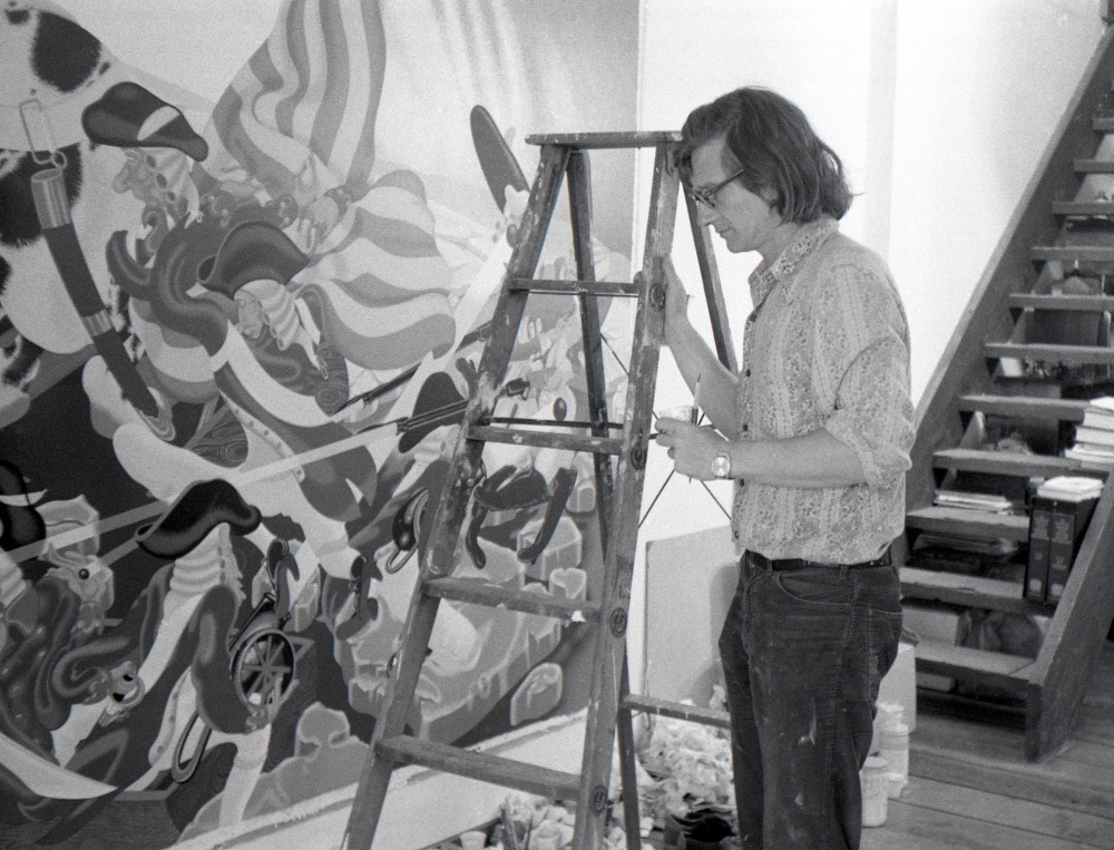 Peter Saul working on “Washington Crossing the Delaware,” 1975.