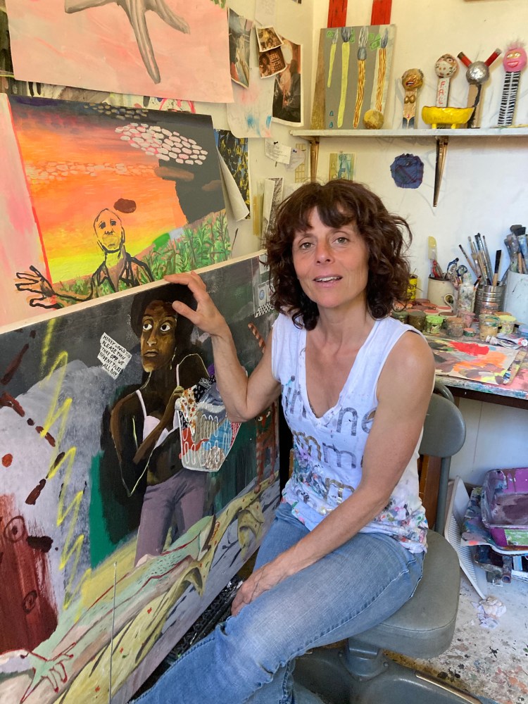 Cate White in her studio, Mendocino, CA, 2021.