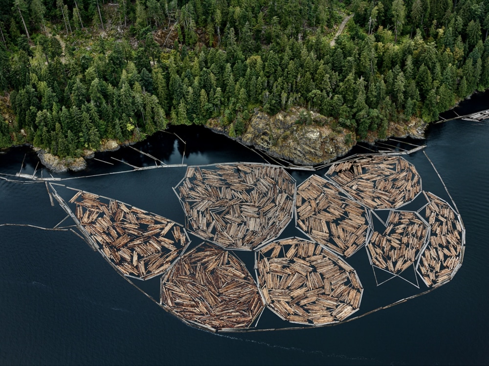 Edward Burtynsky, Log Booms #1, Vancouver Island, British Columbia, Canada, Howard Greenberg gallery, 2019 