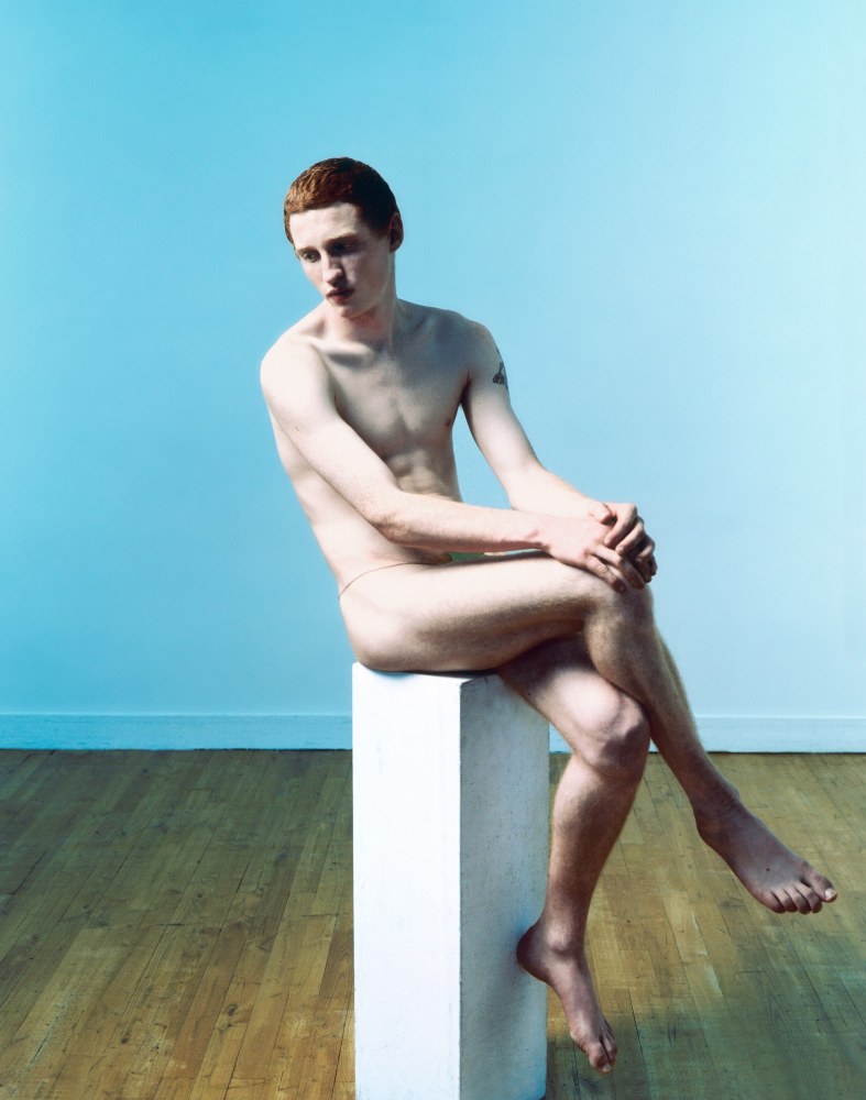 Sophie Delaporte, Early Fashion Work, Nude male sitting, blue,Sous Les Etoiles Gallery