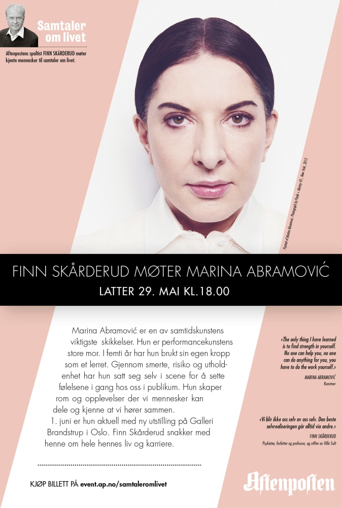 Marina Abramović to Galleri Brandstrup and Henie Onstad Art Center