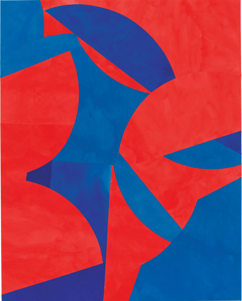 red and blue geometric abstract painting