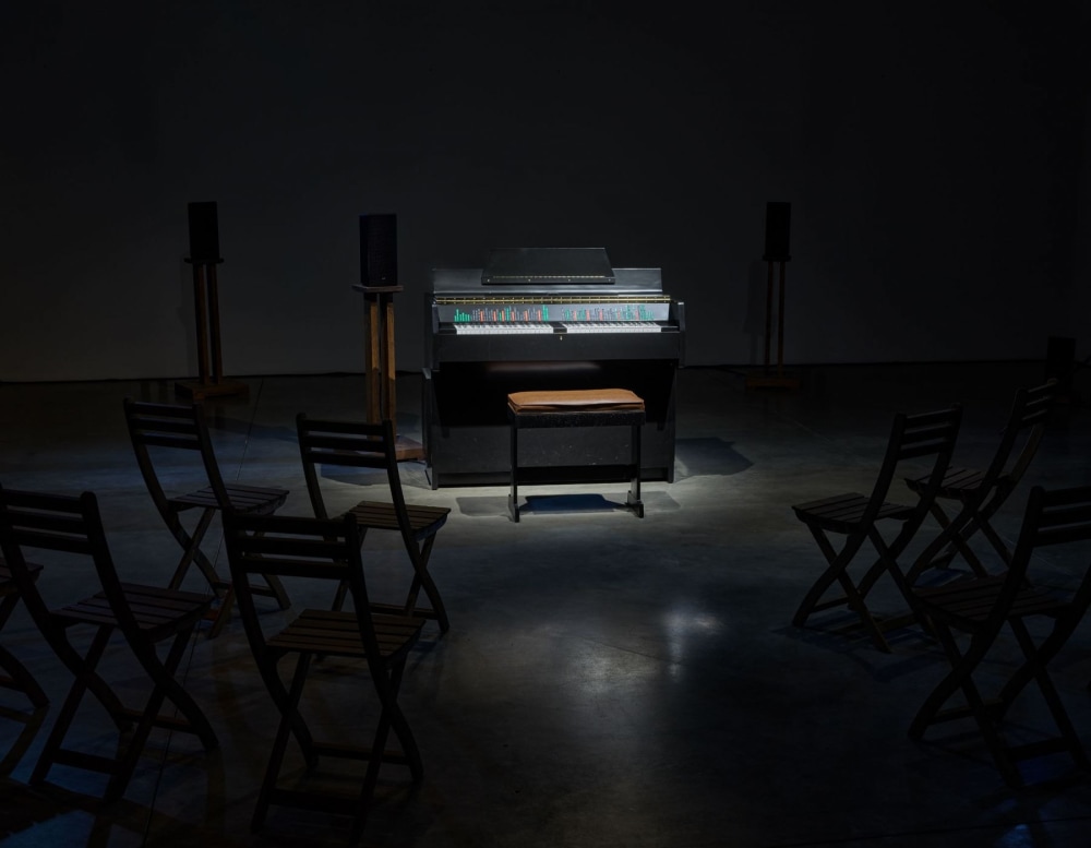 Organ in an empty, dark room