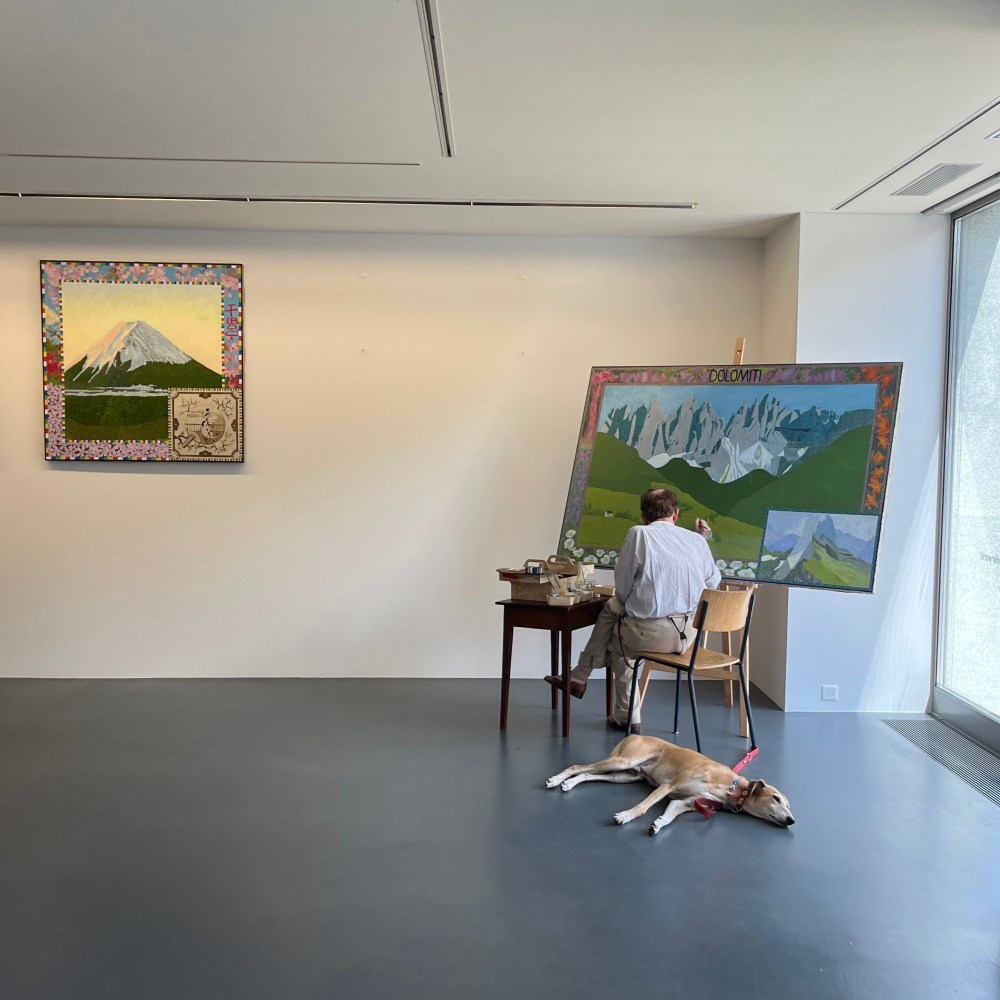 The artist David McDermott, painting "The Italian Dolomites" at the Vito Schnabel Gallery in St. Moritz