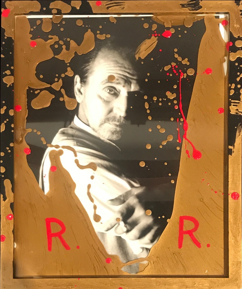 Red and gold portrait of Rene Ricard by Sante D'Orazio