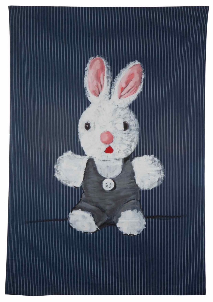 Acrylic on bedsheet painting of a bunny by Walter Robinson