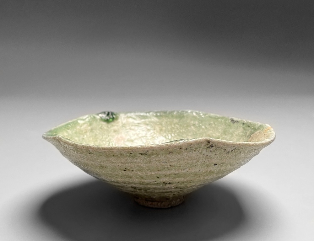 Tsujimura Yui - Shallow summer-style, sueki teabowl with natural ash-glaze - Artworks - Joan B Mirviss LTD | Japanese Fine Art | Japanese Ceramics
