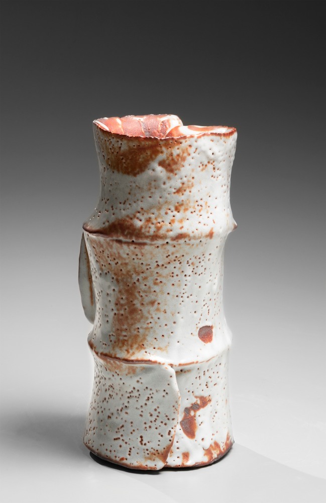 Suzuki Osamu (Kura) - White Shino-glazed carved sculptural vessel - Artworks - Joan B Mirviss LTD | Japanese Fine Art | Japanese Ceramics