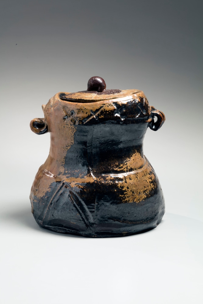 Abe Anjin - Columnar, eared waterjar - Artworks - Joan B Mirviss LTD | Japanese Fine Art | Japanese Ceramics