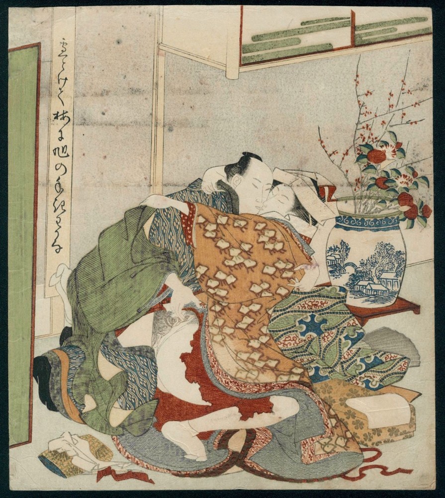 Ryūryūkyo Shinsai (attributed to) - Surimono-style shunga with still life - Artworks - Joan B Mirviss LTD | Japanese Fine Art | Japanese Ceramics