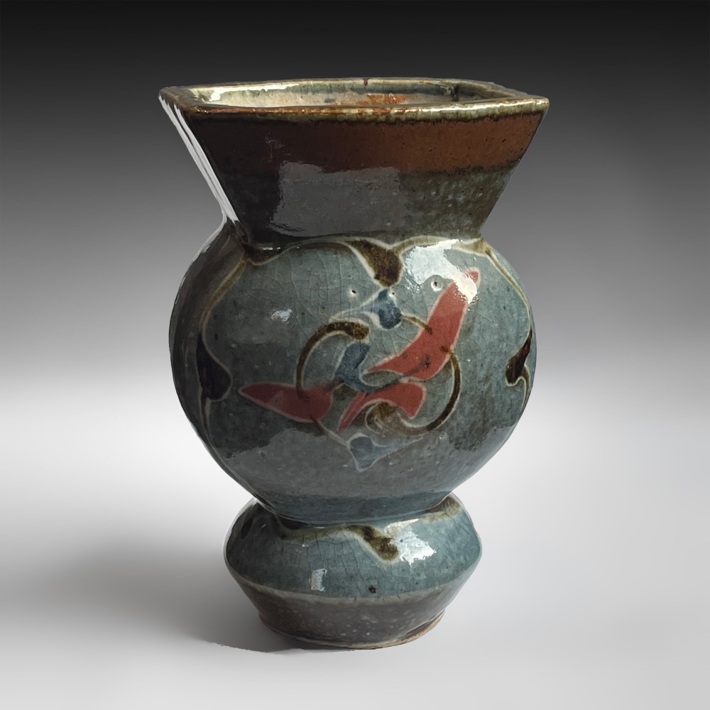 Kawai Kanjirō - Round vessel on high foot with flaring rectangular mouth - Artworks - Joan B Mirviss LTD | Japanese Fine Art | Japanese Ceramics