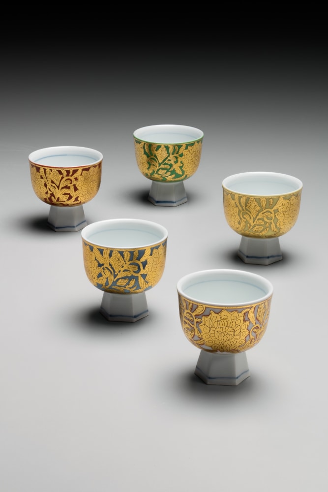 Ono Hakuko - Set of five round sake cups - Artworks - Joan B Mirviss LTD | Japanese Fine Art | Japanese Ceramics