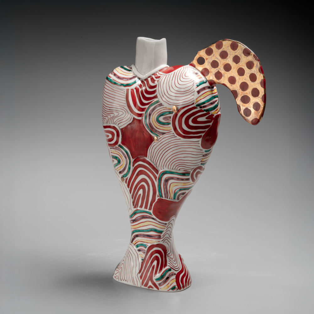 Matsuda Yuriko - Irregular vessel with heart-shaped body - Artworks - Joan B Mirviss LTD | Japanese Fine Art | Japanese Ceramics