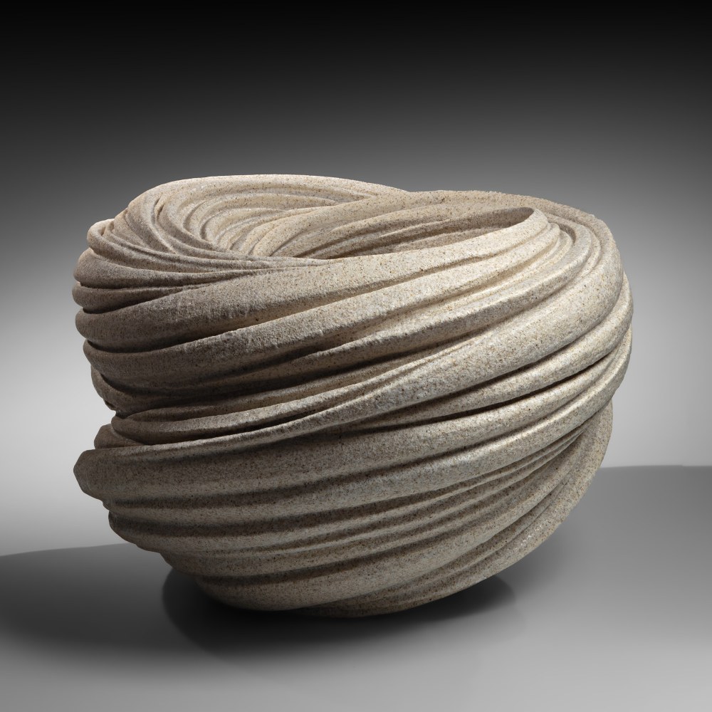 Sakiyama Takayuki - Rounded vessel with carved and incised spiraling, cascading folds - Artworks - Joan B Mirviss LTD | Japanese Fine Art | Japanese Ceramics