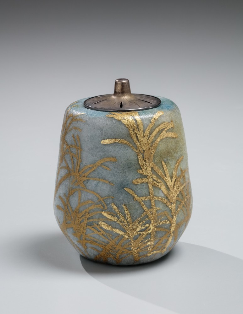 Kiyomizu Rokubei VI - Incense burner with rimpa design of pampas grasses - Artworks - Joan B Mirviss LTD | Japanese Fine Art | Japanese Ceramics