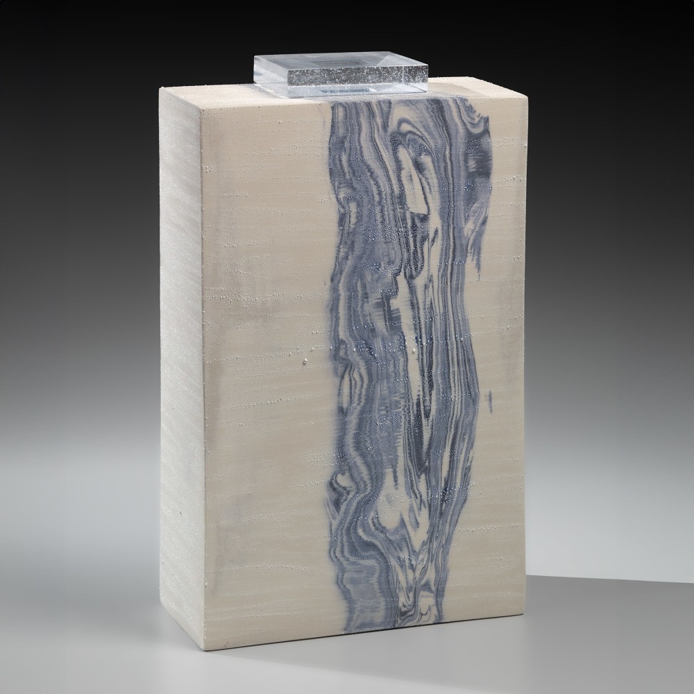 Kondō Takahiro - Standing rectangular form with asymmetrical, cascading blue marbleized sections - Artworks - Joan B Mirviss LTD | Japanese Fine Art | Japanese Ceramics