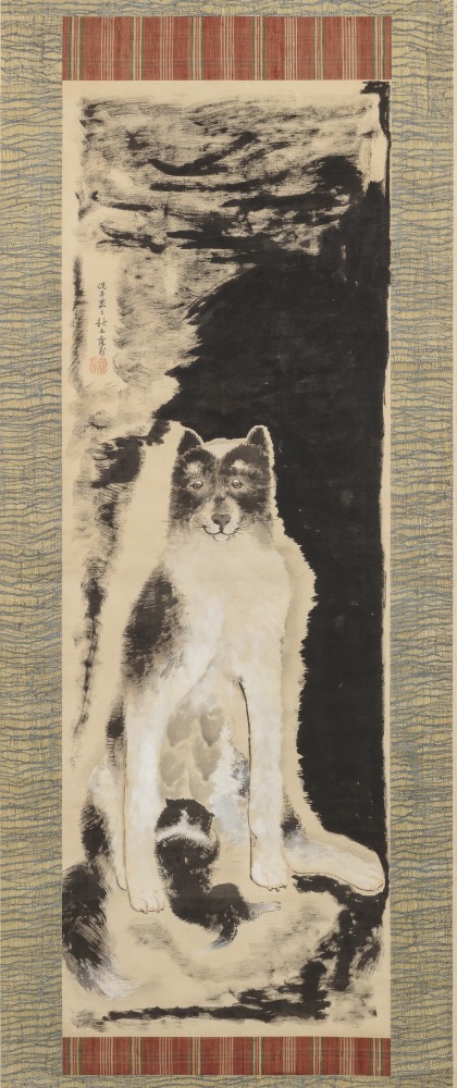 Okutani Shūseki - Black and White Akita with Puppy - Artworks - Joan B Mirviss LTD | Japanese Fine Art | Japanese Ceramics