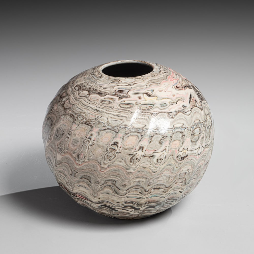 Matsui Kōsei - Glazed vessel with diagonally carved ridges - Artworks - Joan B Mirviss LTD | Japanese Fine Art | Japanese Ceramics