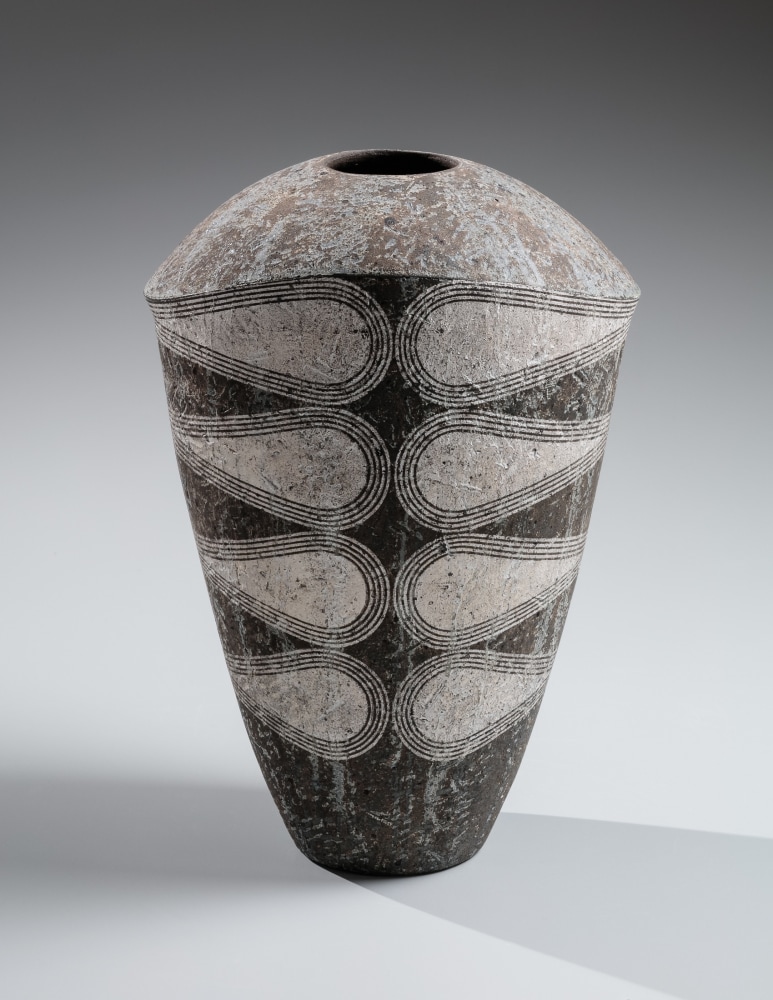 Iguchi Daisuke - Broad-shouldered vessel with abstract patterning in silver - Artworks - Joan B Mirviss LTD | Japanese Fine Art | Japanese Ceramics
