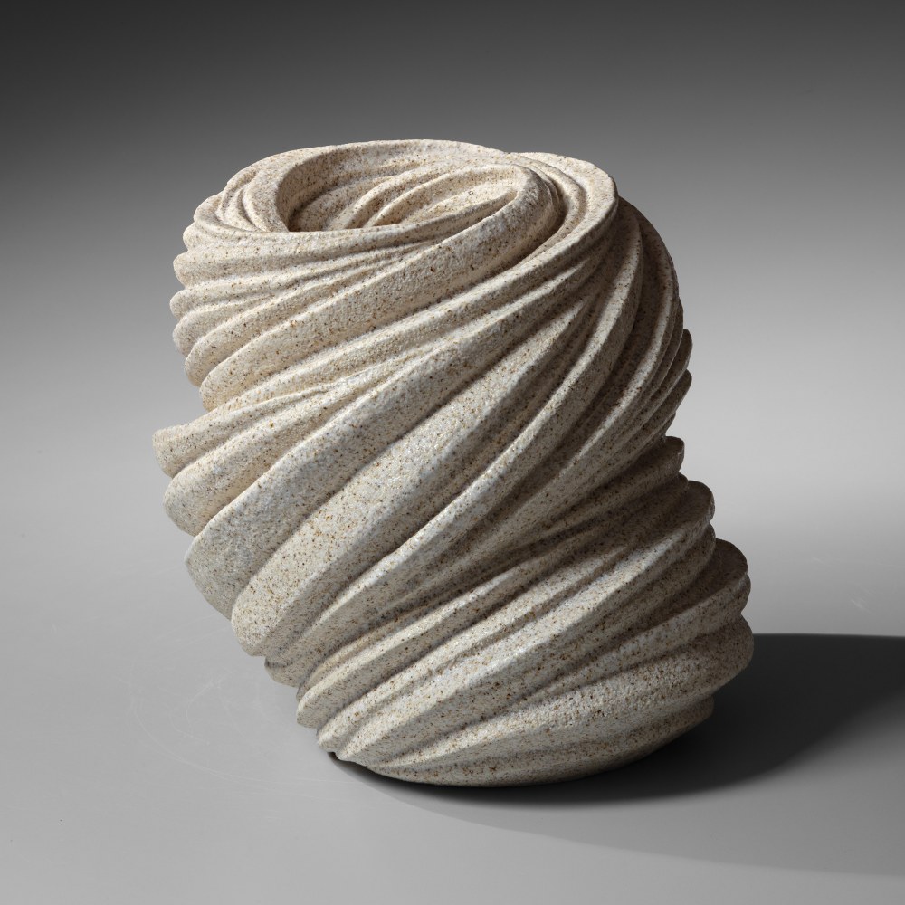 Sakiyama Takayuki - Twisting ovoid vessel with carved swirling and cascading folds - Artworks - Joan B Mirviss LTD | Japanese Fine Art | Japanese Ceramics