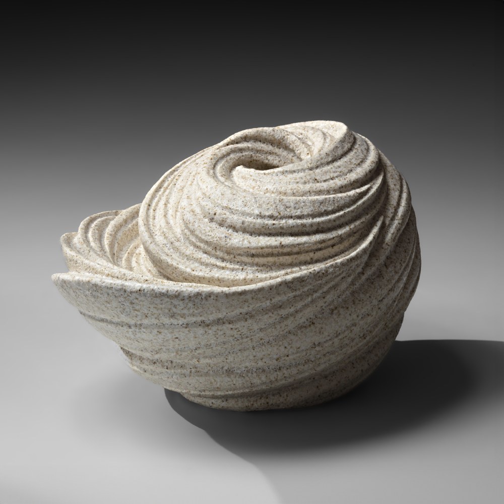 Sakiyama Takayuki - Small oval vessel with asymmetrical, twisting and spiraling incised folds - Artworks - Joan B Mirviss LTD | Japanese Fine Art | Japanese Ceramics