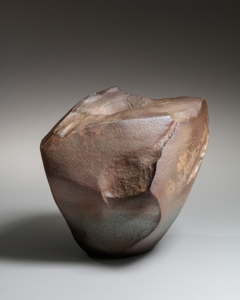 Kaneta Masanao - Multi-planar rock-like sculptural form with Hagi kohiki glaze - Artworks - Joan B Mirviss LTD | Japanese Fine Art | Japanese Ceramics