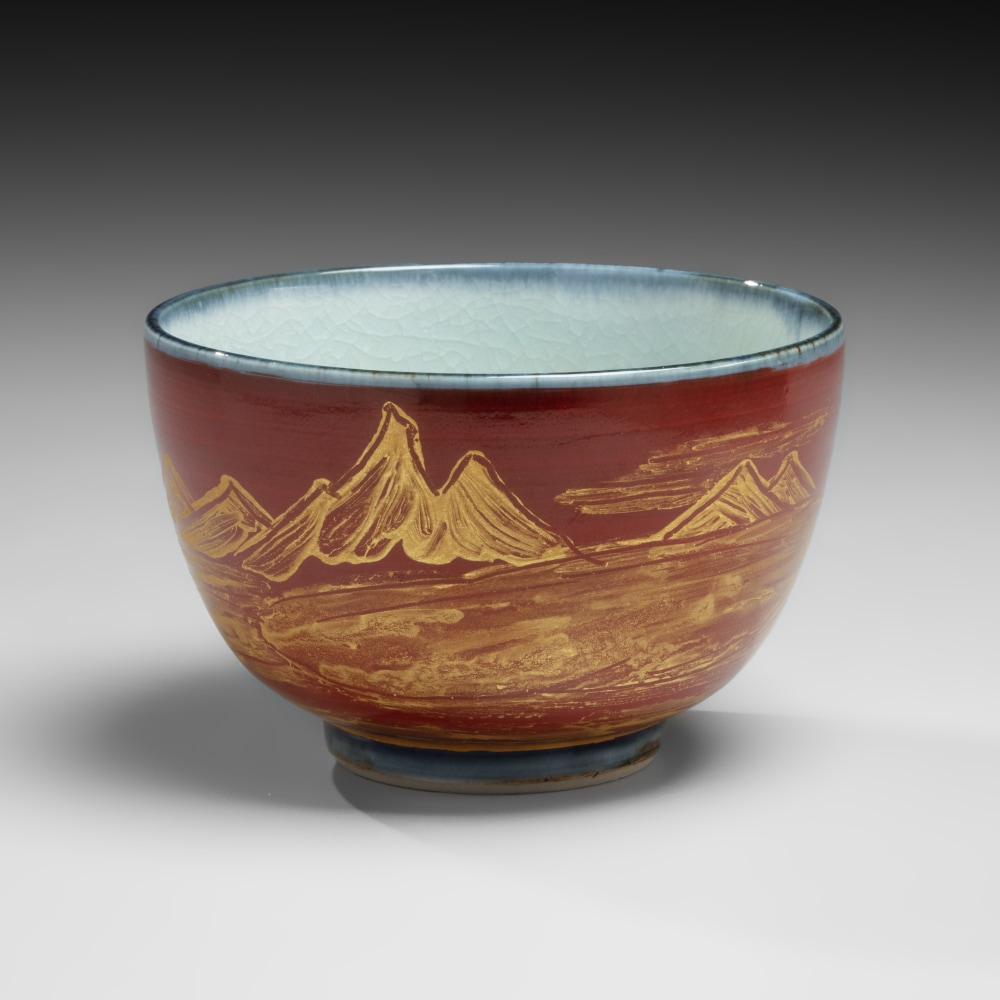 Kondō Yūzō - Teabowl with mountain landscape design - Artworks - Joan B Mirviss LTD | Japanese Fine Art | Japanese Ceramics