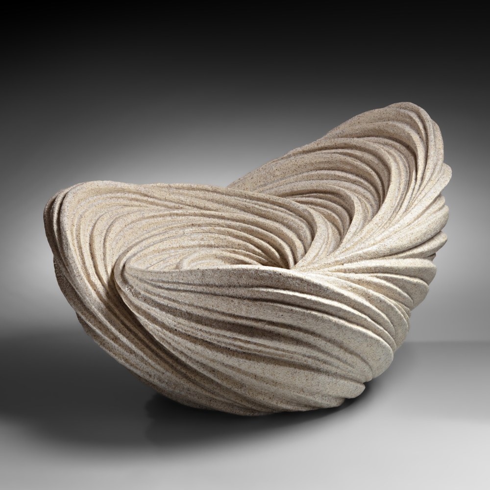 Sakiyama Takayuki - Asymmetrical vessel with three distinct swirling carved and incised lobes - Artworks - Joan B Mirviss LTD | Japanese Fine Art | Japanese Ceramics