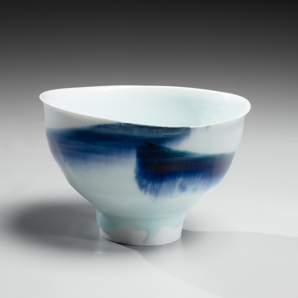 Katō Tsubusa - Conical teabowl on high narrow foot with sometsuke decoration - Artworks - Joan B Mirviss LTD | Japanese Fine Art | Japanese Ceramics