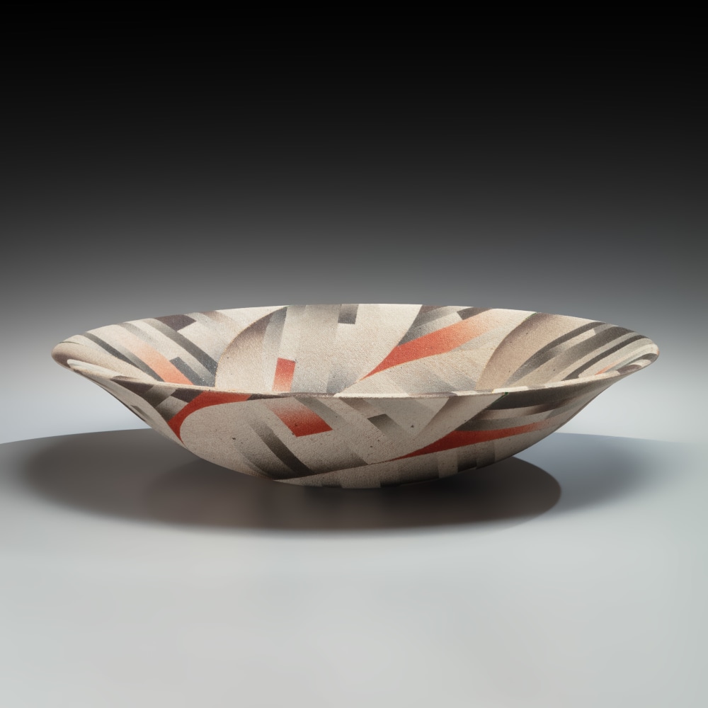 Katō Ichirō - Tri-colored, cloth-impressed shallow bowl - Artworks - Joan B Mirviss LTD | Japanese Fine Art | Japanese Ceramics