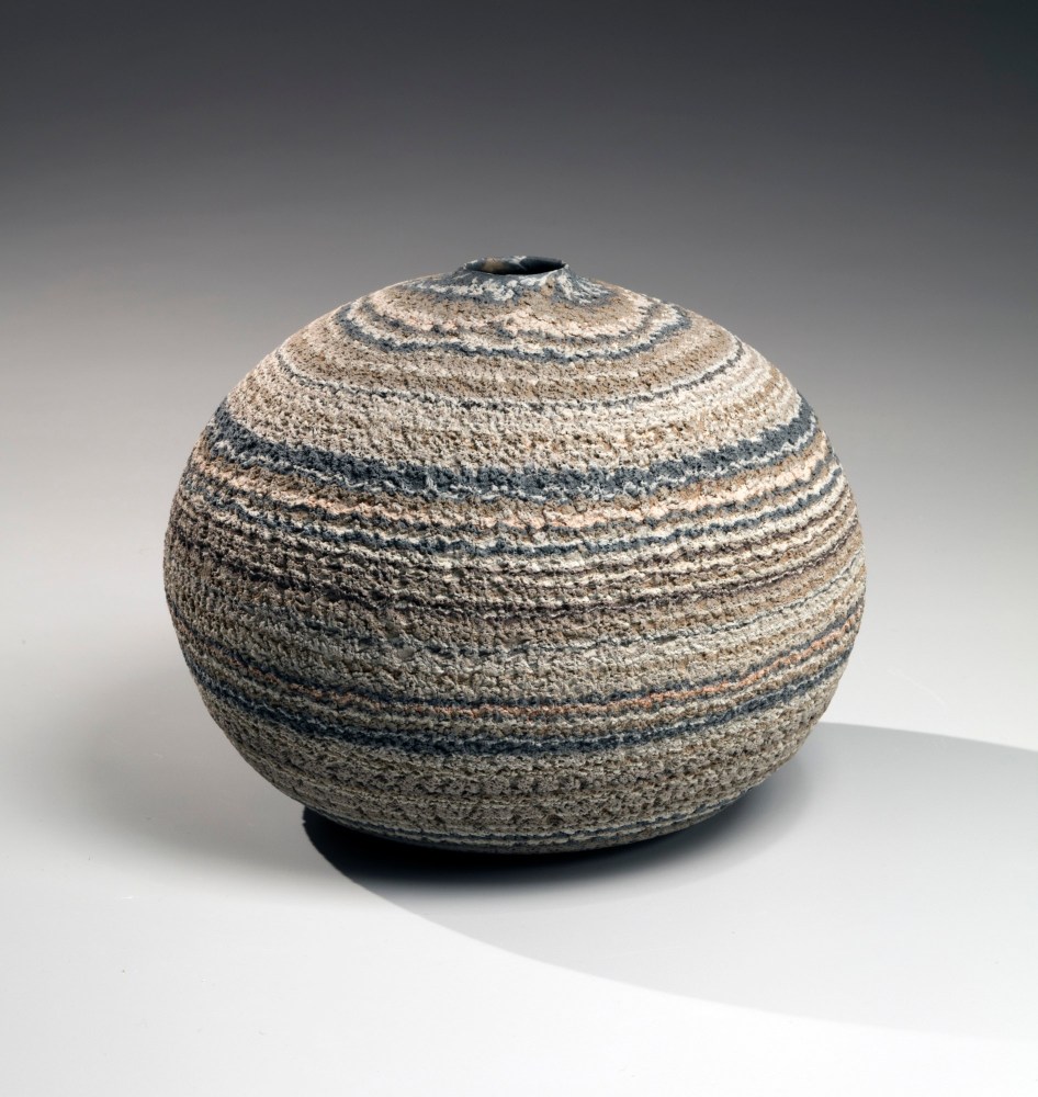 Matsui Kōsei - Brush-rubbed, neriage (marbleized) globular vessel - Artworks - Joan B Mirviss LTD | Japanese Fine Art | Japanese Ceramics