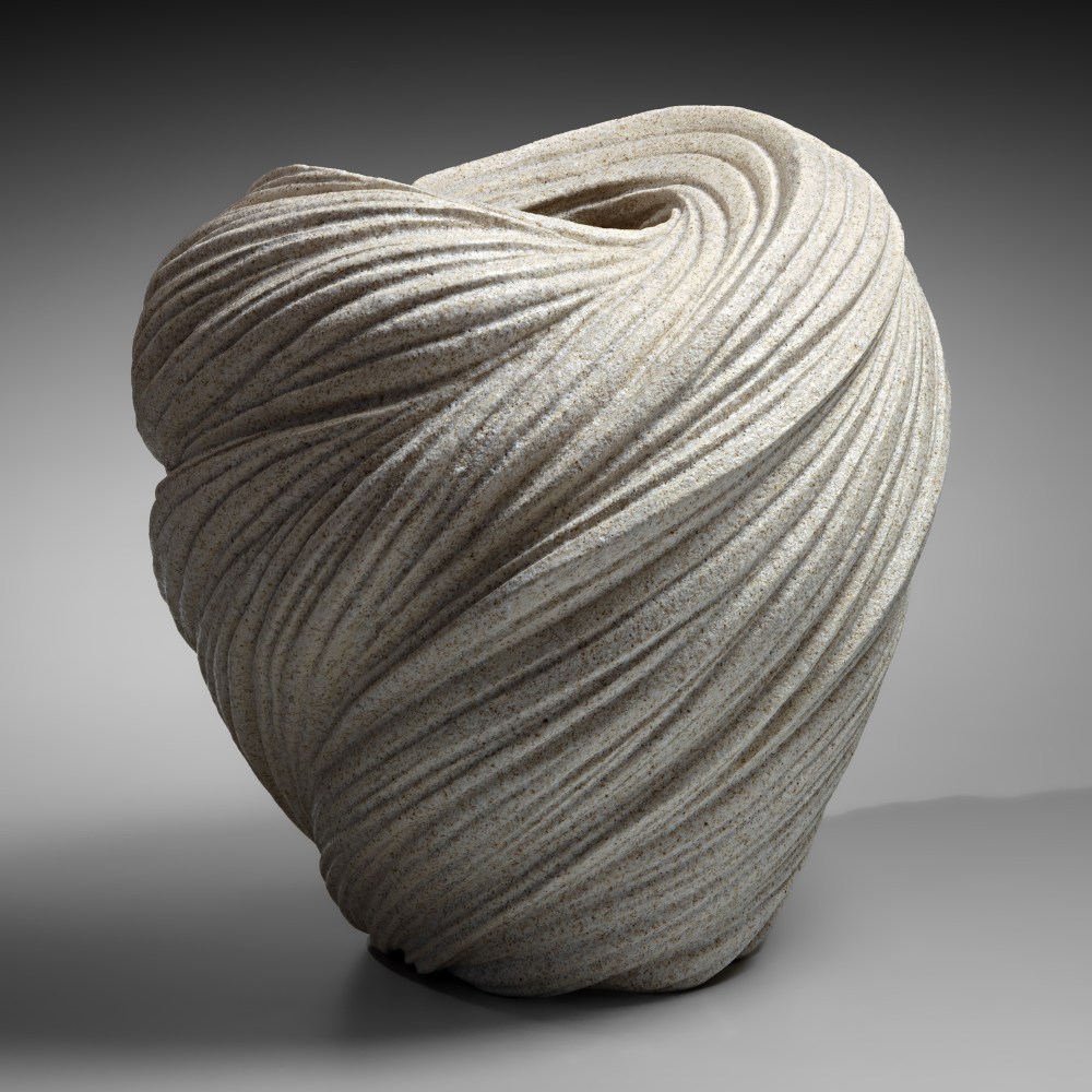 Sakiyama Takayuki - Tall, ovoid vessel with diagonally cascading, shallowly-carved folds - Artworks - Joan B Mirviss LTD | Japanese Fine Art | Japanese Ceramics