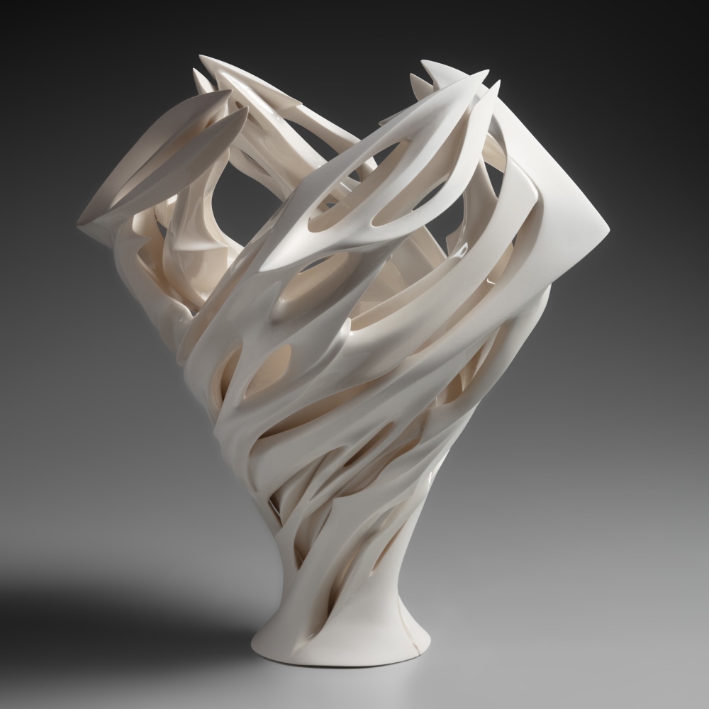 Matsumura Jun - Openwork sculptural vessel cast from ikomi molds in the form of a flame - Artworks - Joan B Mirviss LTD | Japanese Fine Art | Japanese Ceramics