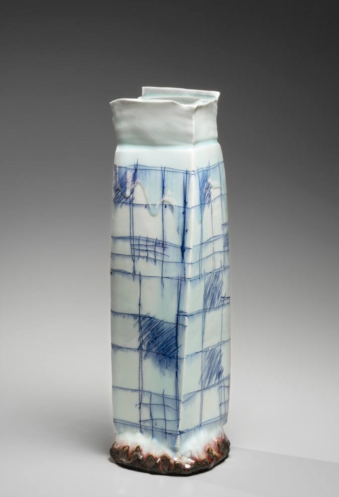 Yoshikawa Masamichi - Tall vase with cross-hatched design - Artworks - Joan B Mirviss LTD | Japanese Fine Art | Japanese Ceramics