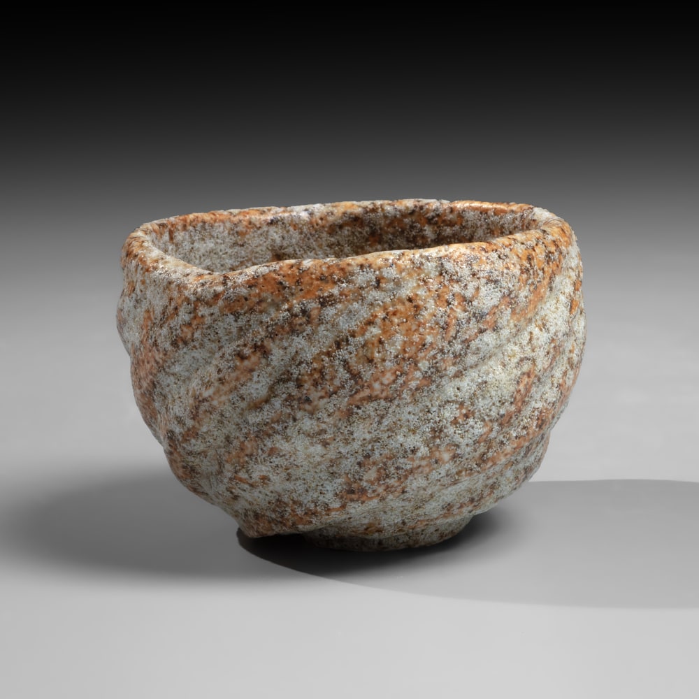 Sakiyama Takayuki - Reddish-brown teabowl with shallowly-incised swirling folds - Artworks - Joan B Mirviss LTD | Japanese Fine Art | Japanese Ceramics