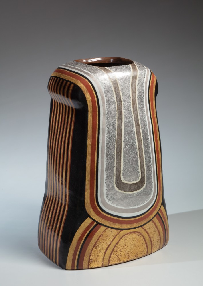 Eiraku Kōichi - Vessel with curving striped patterning - Artworks - Joan B Mirviss LTD | Japanese Fine Art | Japanese Ceramics