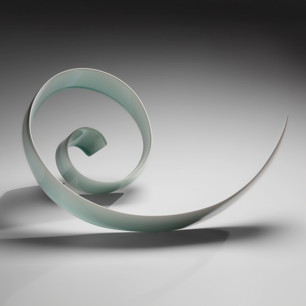 Kino Satoshi - Thin, curling celadon-glazed ribbon-like sculpture - Artworks - Joan B Mirviss LTD | Japanese Fine Art | Japanese Ceramics