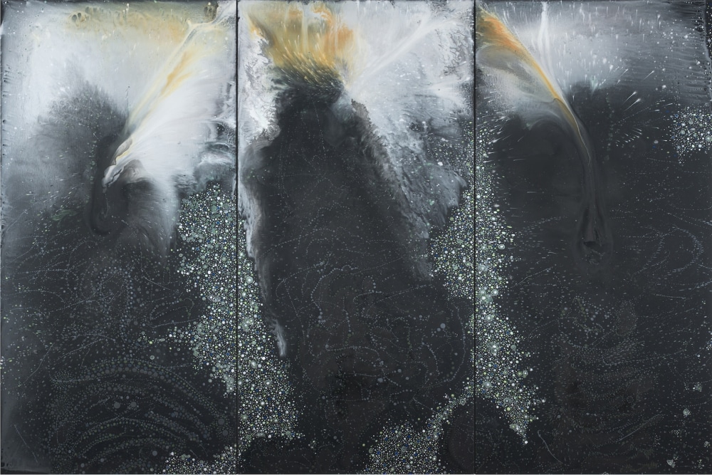 Black Triptych (blaze), 2016, Acrylic on linen, 72 x 108 inches