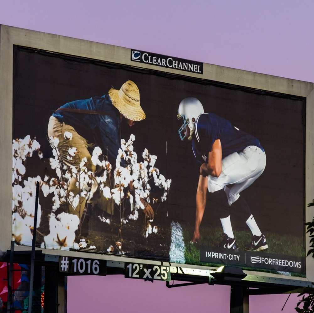 View of billboard by Hank Willis Thomas