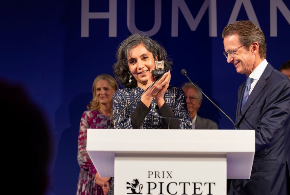 Image of Gauri Gill accepting the Prix Pictet award