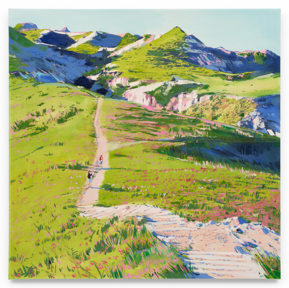 Step Hike, 2024, Mixed media oil on canvas, 34 x 34 inches