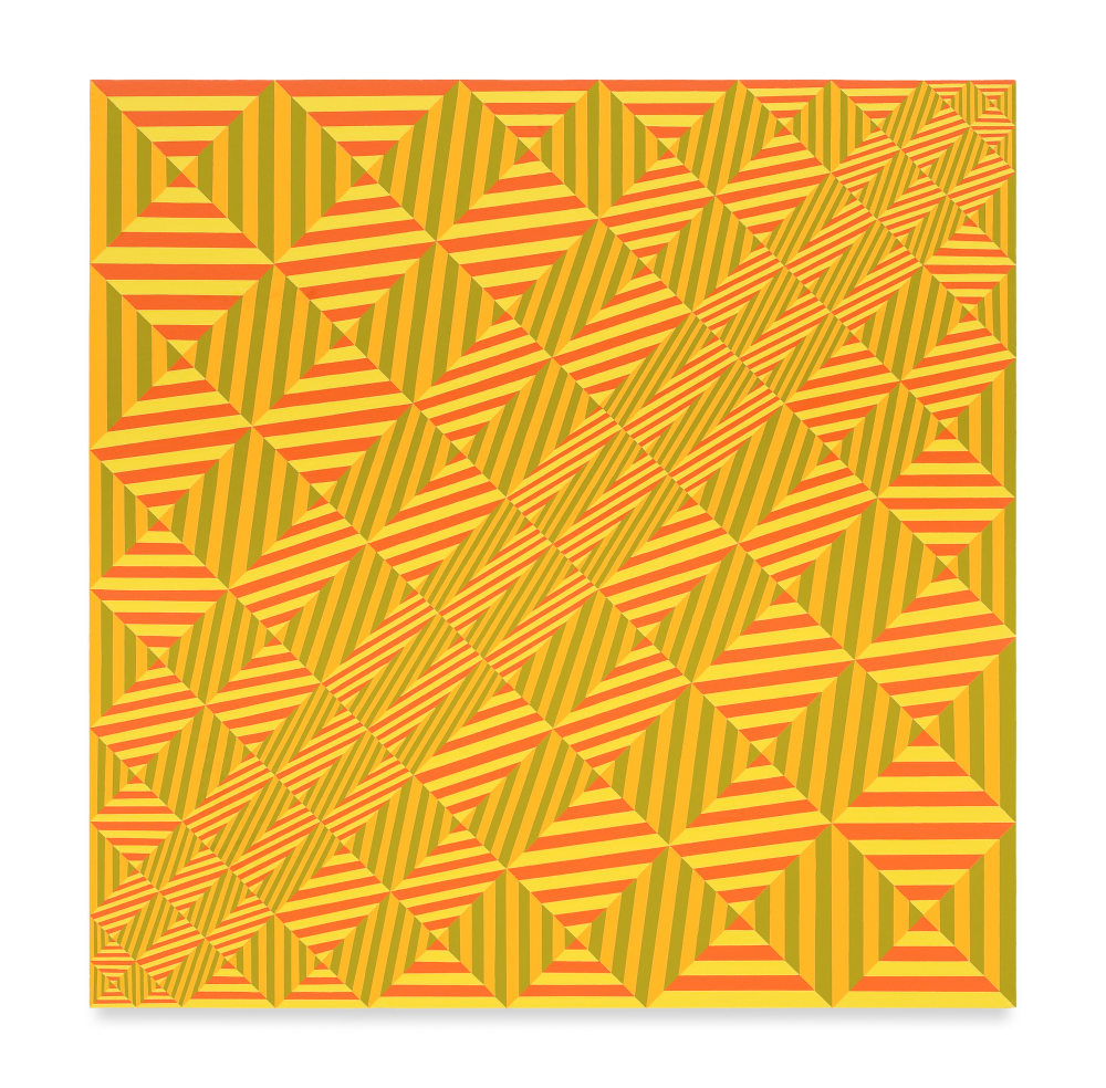 Untitled (chartreuse 102, orange 1235, orange-red 0655, olive 399), 2009, Acrylic latex paint on canvas over panel, 48 x 48 x 2 inches, 121.9 x 121.9 x 5.1 cm