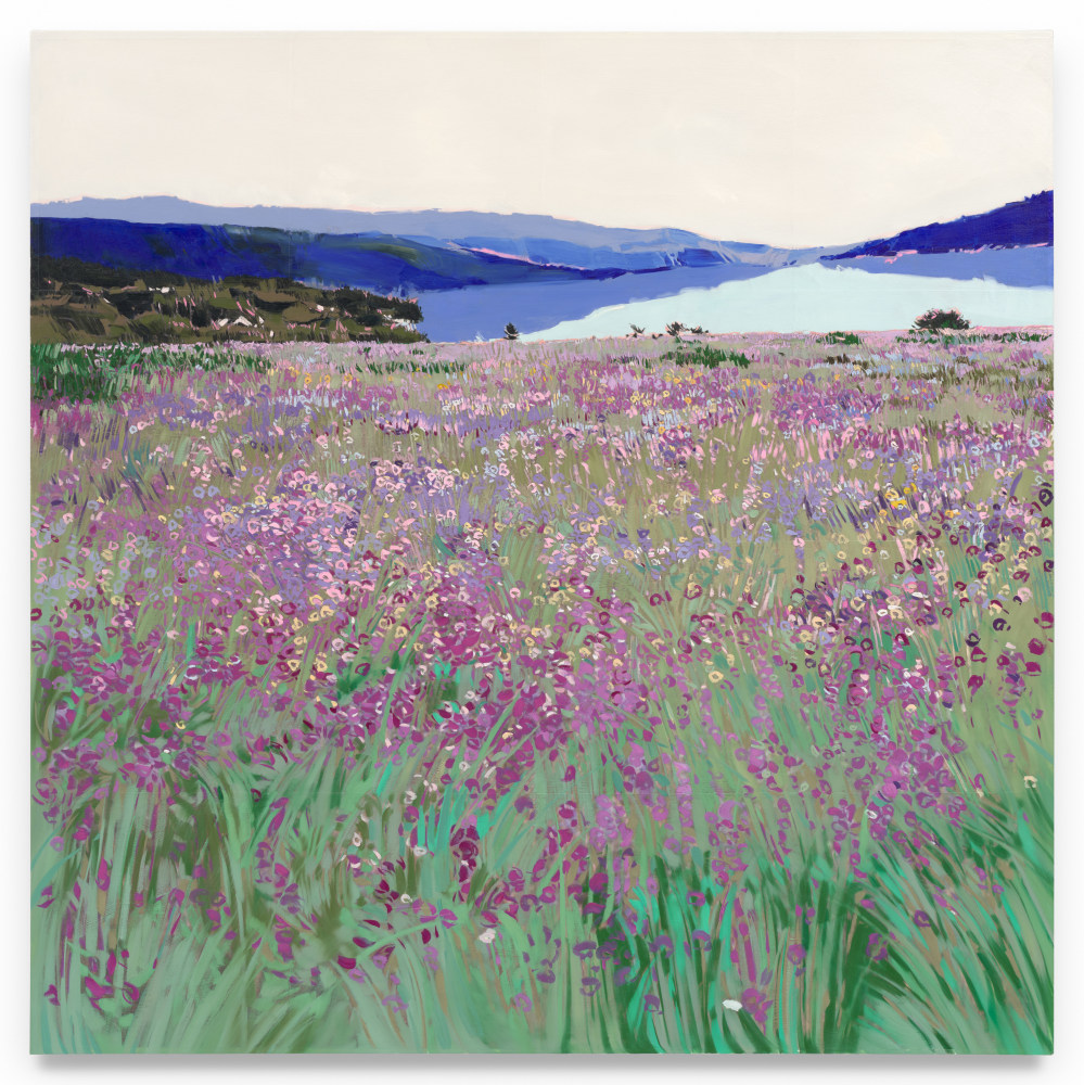 Wildflowers and Distant Lake, 2024, Mixed media oil on canvas, 68 x 68 inches