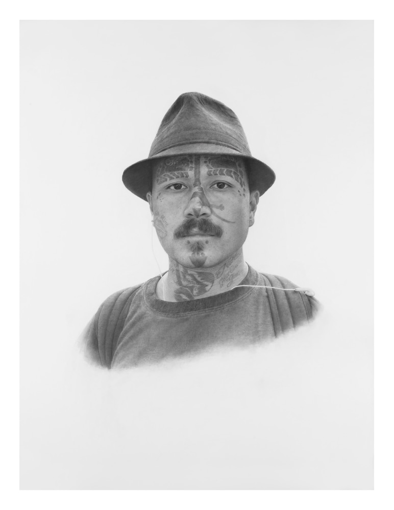 Mike, professional tattoo artist, Eagle Rock, 2024, Graphite on paper, 40 x 30 inches.