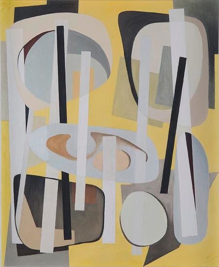 Bearings Charted with Yellow, 1946, oil on masonite, 28 x 23 in. by Alice Trumbull Mason