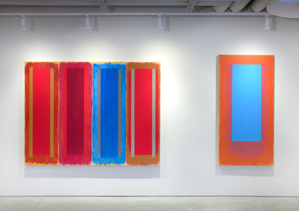 Pairs, 1996, acrylic on canvas, 64 3/8 x 84 in., Prequel, 1994, acrylic on canvas, 68 1/4 x 34 in.