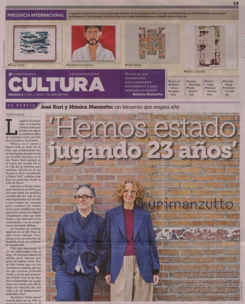 mónica manzutto &amp; josé kuri profiled in Reforma